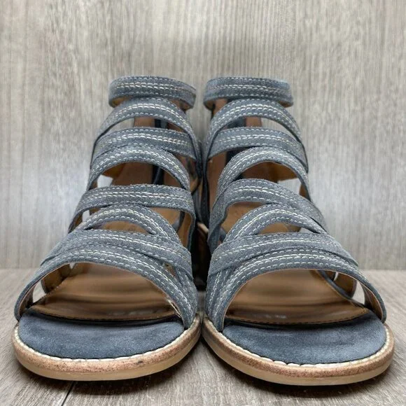 Comfortiva Sandals Women 8M Betha Open Front Stacked Heel Gladiator Leather Gray - Picture 2 of 14